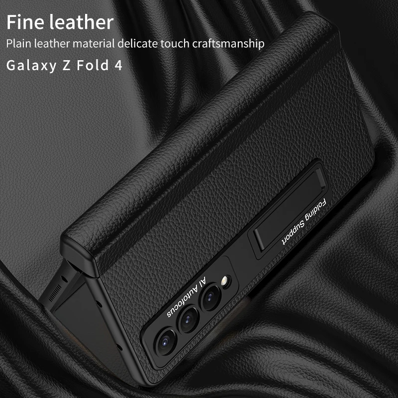 Magnetic Hinge Pen Box Case For Samsung Galaxy Z Fold4 Fold 4 Case Luxury Leather Hard PC Cover with Kickstand For Fold4 Cases