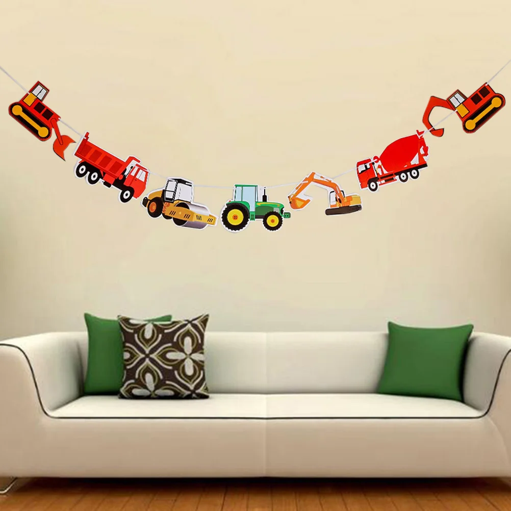 

Seven Car Excavator Truck Garland Paper Birthday Banner for Birthday Party Decoration