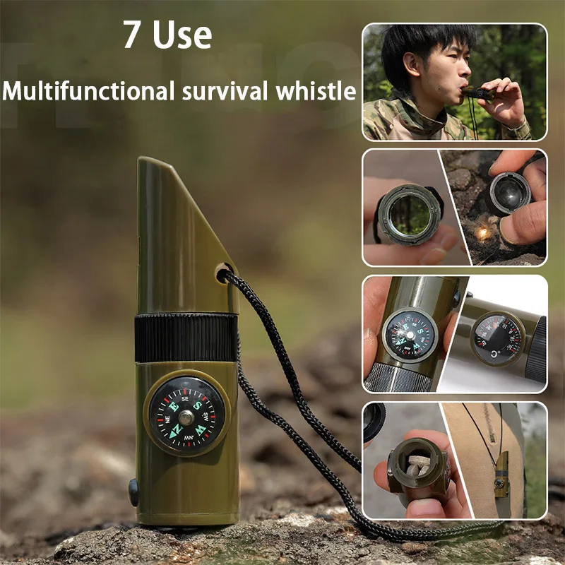 

Туристический Профессиональный 7-функциональный многофункциональный свисток для выживания SOS аварийный спасательный ремень компас термометр со светодиодной подсветкой свисток