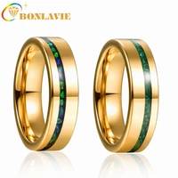 bonlavie 6mm tungsten carbide ring gold polished inlaid green opal malachite mens women wedding jewelry best gift