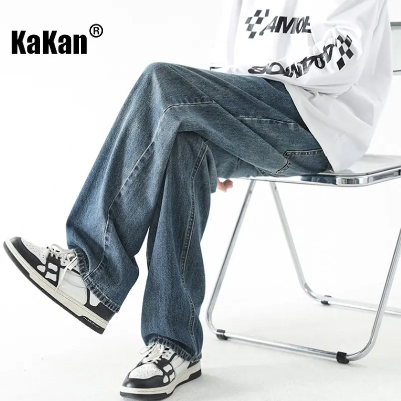 Kakan - New Men's Street Vintage Jeans, European and American Straight Fit Loose Draping Junior Long Jeans K24-D01
