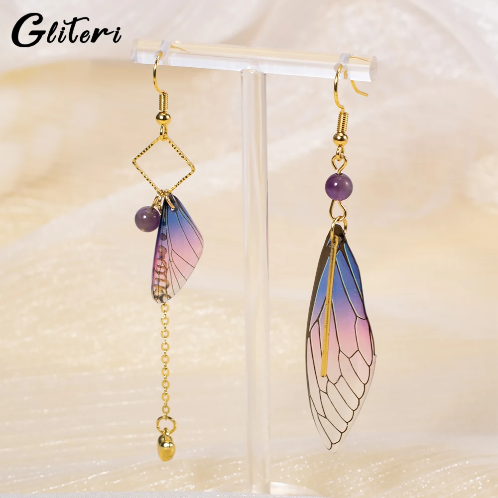 GEITERI 1 Pair Asymmetrical Butterfly Wings Earrings For Women Girls Geometric Tassels Heart Drop Earring Wedding Jewelry Party
