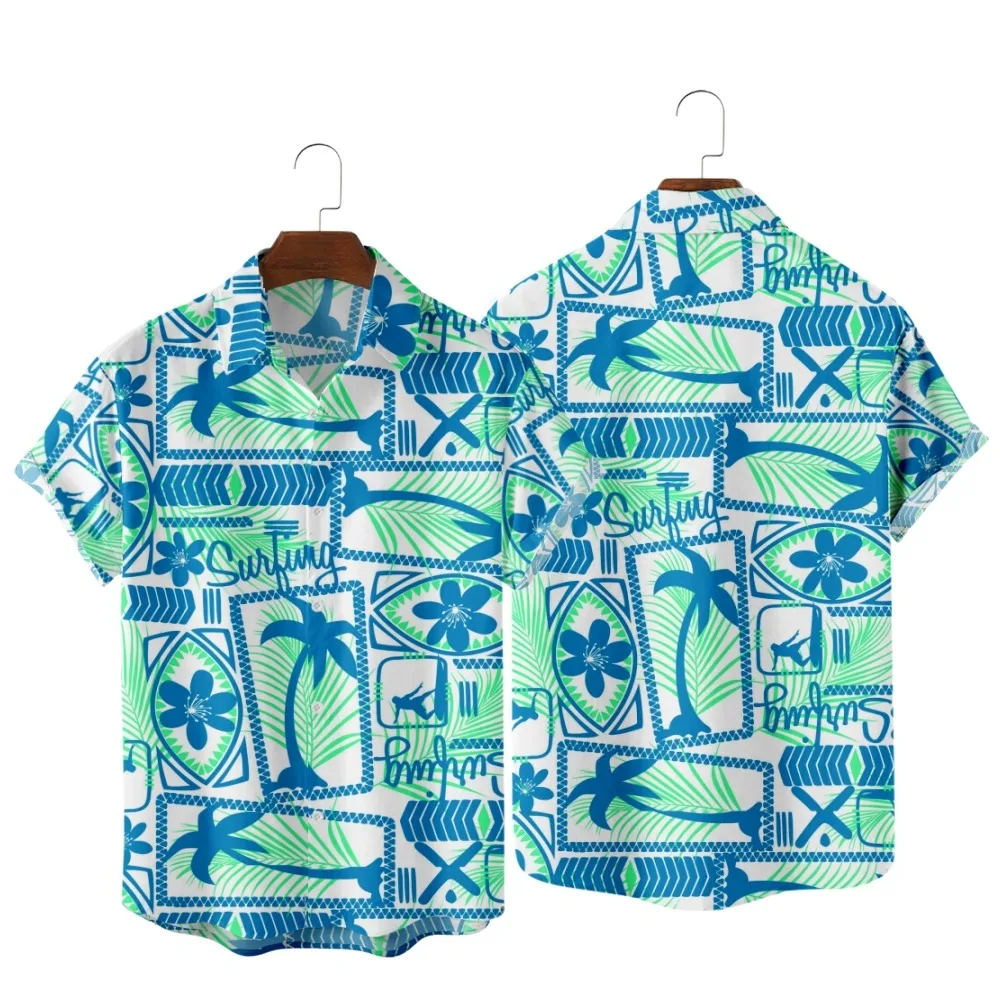 2022 surfing Print Men's and Women's Shirts Short Sleeves Casual Tops Buttoned Beach Shirts--