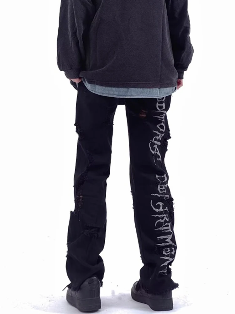 Retro Black Letter Embroidered Jeans Y2k Men's Jeans Fashion Boyfriend Style Jeans Street Style Boyfriend Boyfriend Style Jeans