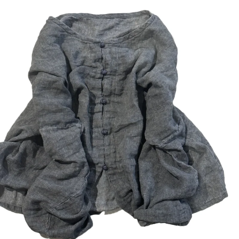 Женская однотонная блузка на одной пуговице с круглым вырезом и длинным рукавом