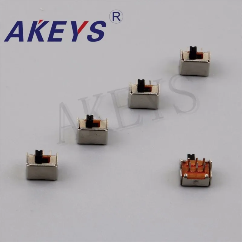 10PCS SK-22D07 2P2T Double pole double throw slide switch side insert 6 pin with 2 fixed for toys