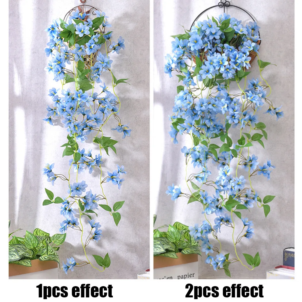 

1PCS Artificial Fake Hanging Silk Flowers Morning Glory Vine Plant Garden Decor Indoor Outdoor Imitation Vine Rattan For Home