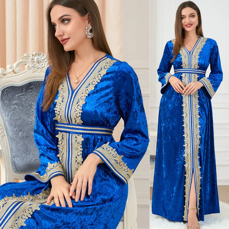 Winter Velvet Muslim Dress Women Abaya Autumn Morocco Party Dress Thicken Abayas Kaftan Abaya Islam Turkey Arabic Long Robe 2022