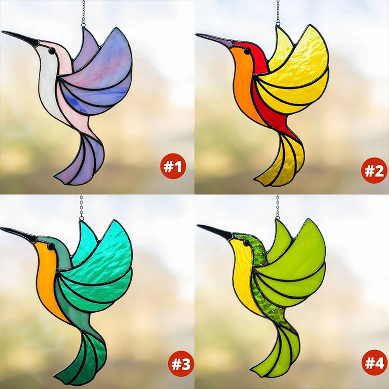 

Ukraine Stained Glass Hummingbird Suncatcher Garden Hanging Pendant Ornaments Glass Bird Acrylic Surprise Gift