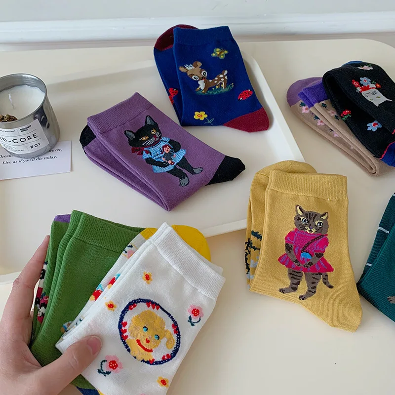 

Hot Sale Colorful Cartoon Creative Fashion Cat Novelty Men Women Socks Spring Warm Comfortable Cotton Funny Socks Middle Tube