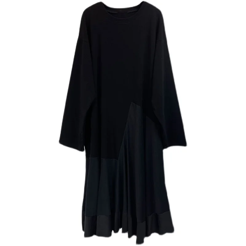 

New 2022 Spring Summer Plus Size 3XL Women's Dresses Mesh Patchwork Black Dress Long Sleeve Ruffles Female Clothes Robe KE2330