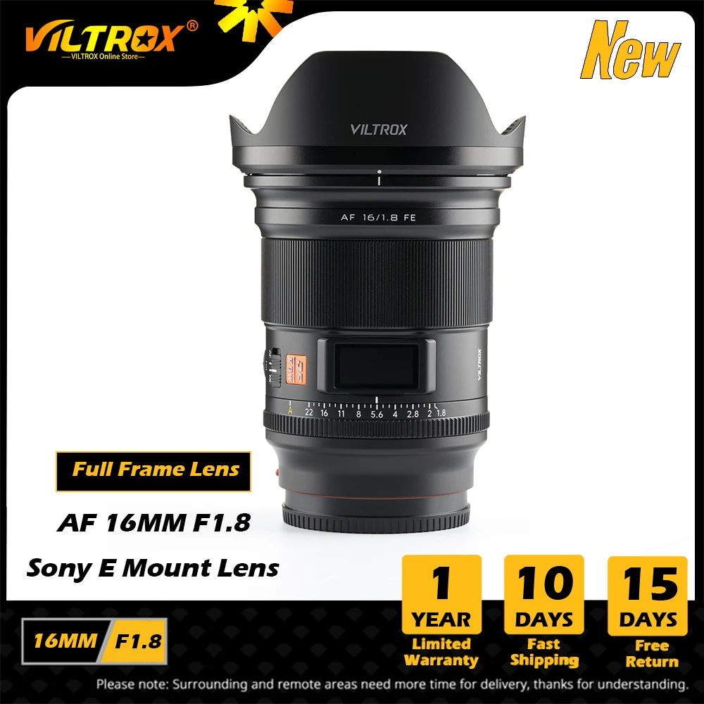 Объектив VILTROX 16 мм F1.8 Sony E Полнокадровый широкоугольный объектив с большой диафрагмой и автофокусом с экраном для объектива камеры Sony