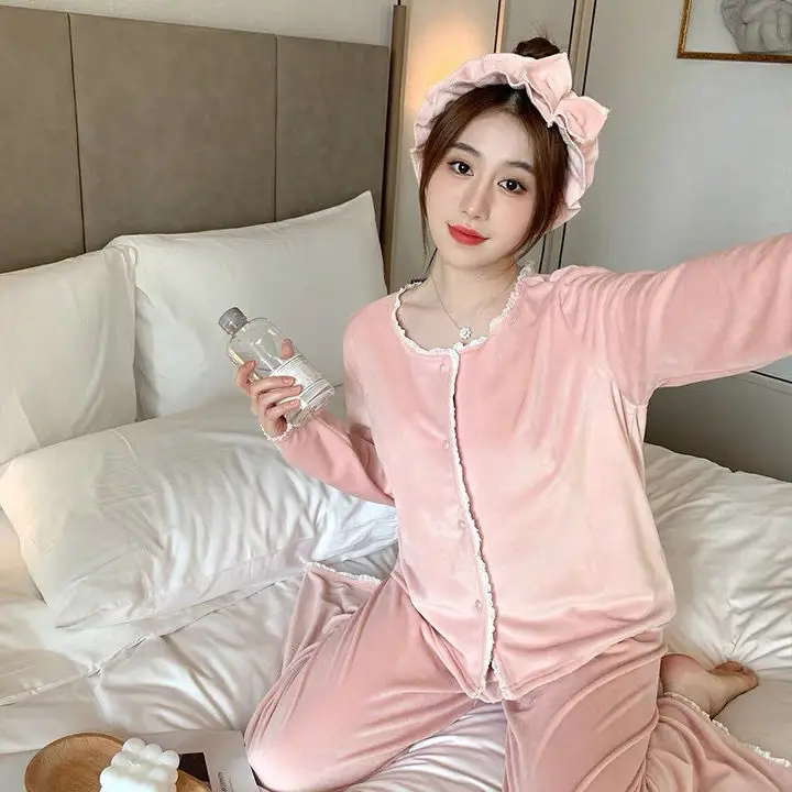 2022 Spring New Fashion Comfortable Pajamas Women Three-piece Sexy Suspenders Long-sleeved Trousers Homewear Simple Style