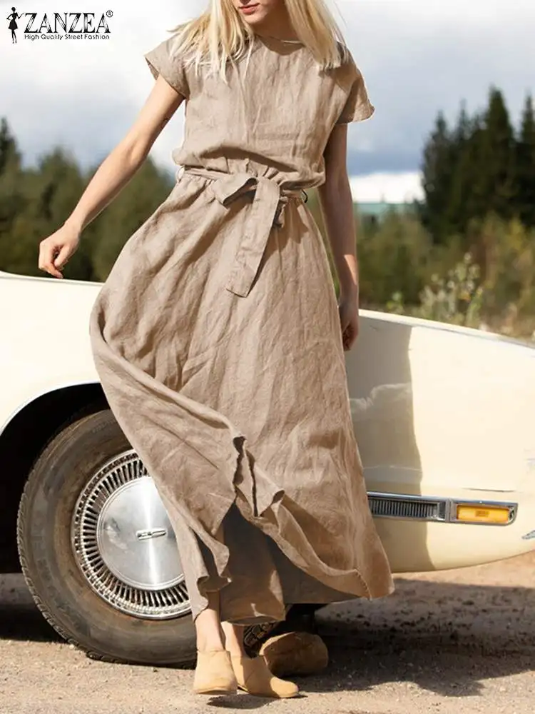 

Fashion Solid Dress Women Summer Sundress 2022 ZANZEA Casual Short Sleeve Maxi Vestidos Female O Neck Robe Femme Oversized