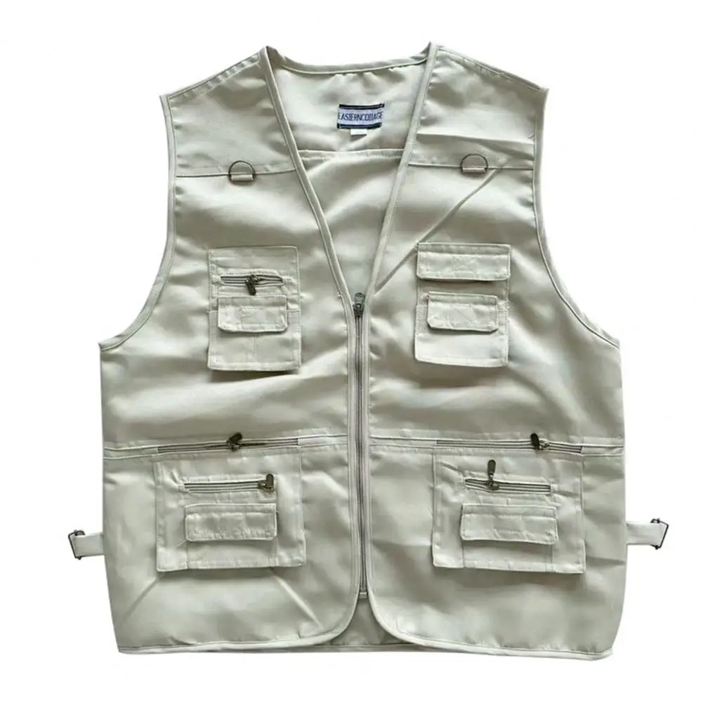

No Pilling Waistcoat Versatile Men's Outdoor Cargo Waistcoat with Multiple Pockets Zipper Placket Stylish Sleeveless for Summer
