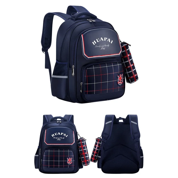 Girl Boy Students Cute British Style Bow Lattice Backpacks New Grade 1-6 Children Large Capacity Fashion Schoolbags with Pen Bag