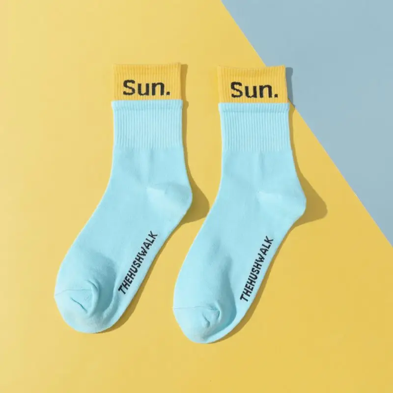 7Pairs Women's Middle Tube Socks Week Letters Stitching Contrast Color Street Cotton Socks Fashion Harajuku Casual Alphabet Sock