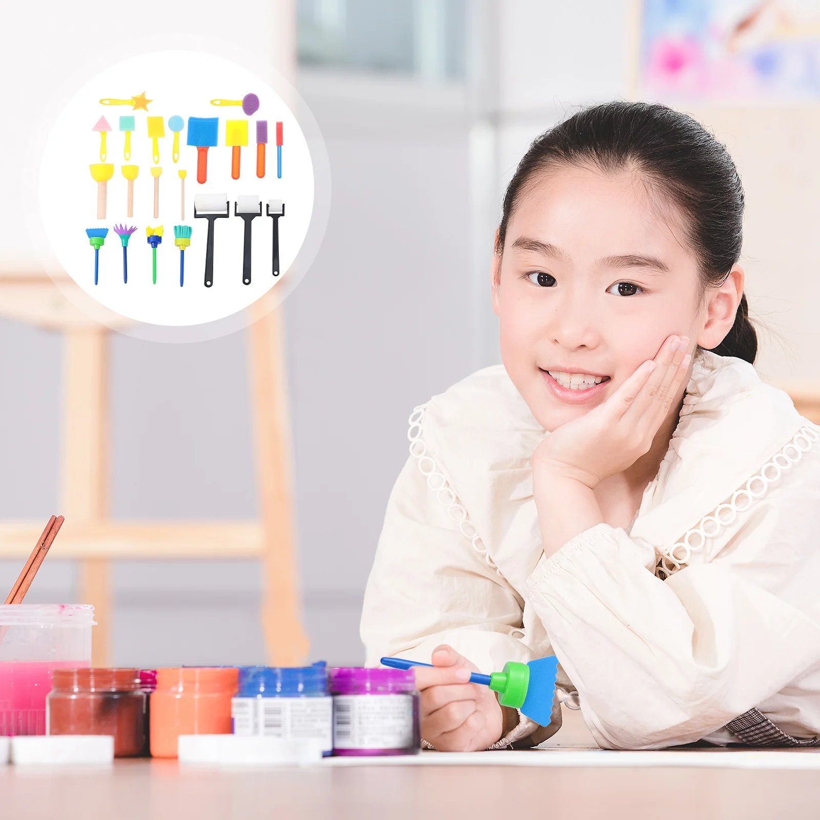 

Kids Sponge Tool Crafts Brush Toddler Painting Stippler Rollers Supplies Kits Set Sponges Childrren Diy Children Drawing