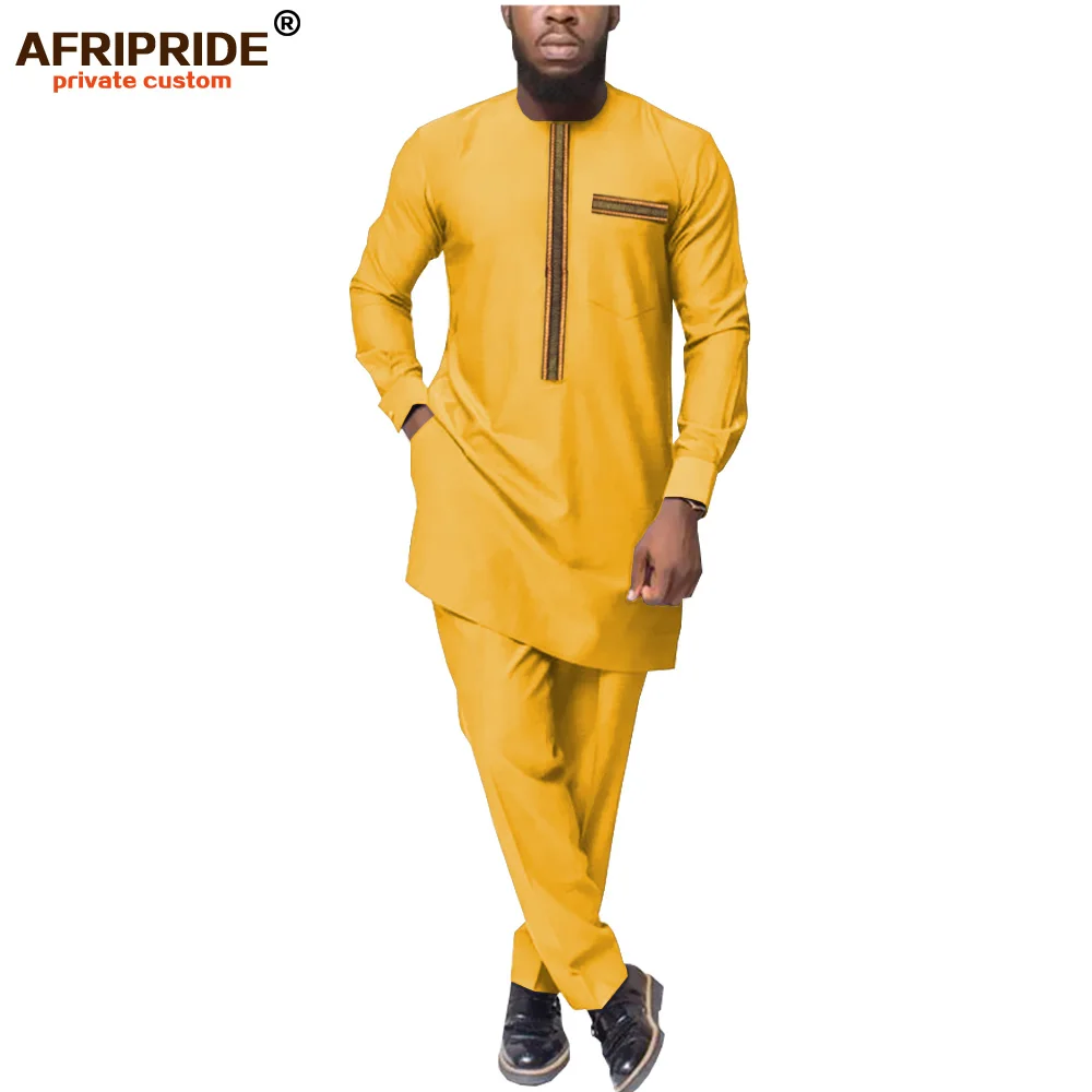 2020 African Men Clothing Dashiki Coats+Ankara Pants Clothes Set Attire Bazin Riche Outfit Tracksuit Outwear AFRIPRIDE A1916042