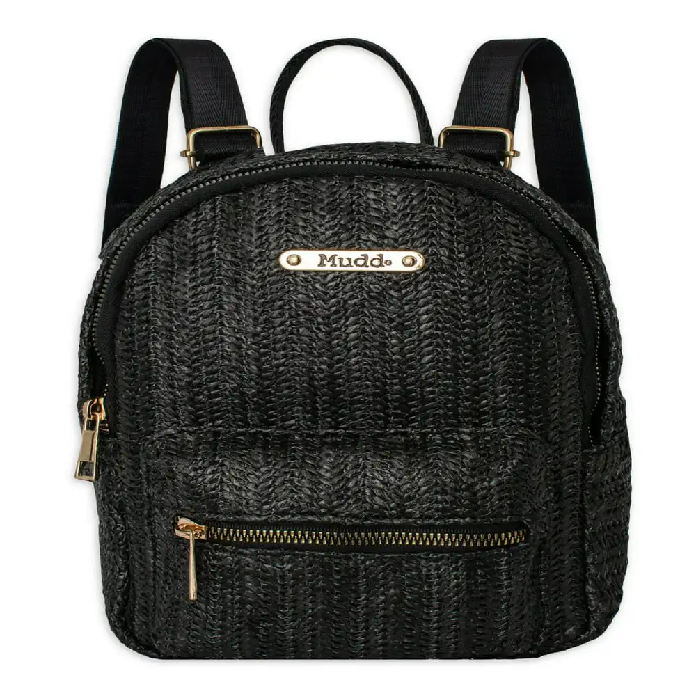 

Mudd Women's Black Straw Backpack With Adjustable Shoulder Strap For School and Travel