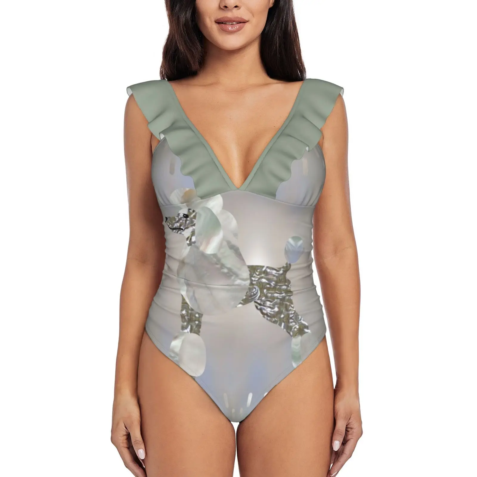 

Роскошный соблазнительный купальник с жемчужным и абалонным пуделем и рюшами, Женский цельный купальник, Женский Монокини, купальный костю...