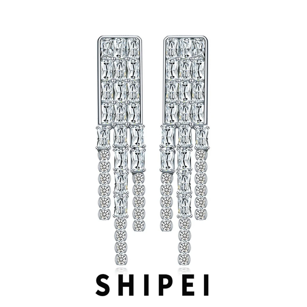 

SHIPEI 925 Sterling Silver White Sapphire Gemstone Fashion Tassels Dangle Earrings Wedding Engagement Fine Jewelry Wholesale