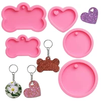 key chain pendant crystal epoxy resin molds diy dog tag bone shaped keychain casting silicone mould jewelry making tools