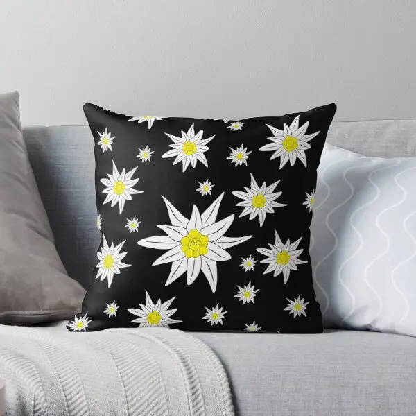 

Edelweiss Pattern On Black Printing Throw Pillow Cover Home Case Sofa Car Bed Comfort Square Waist Hotel Pillows not include