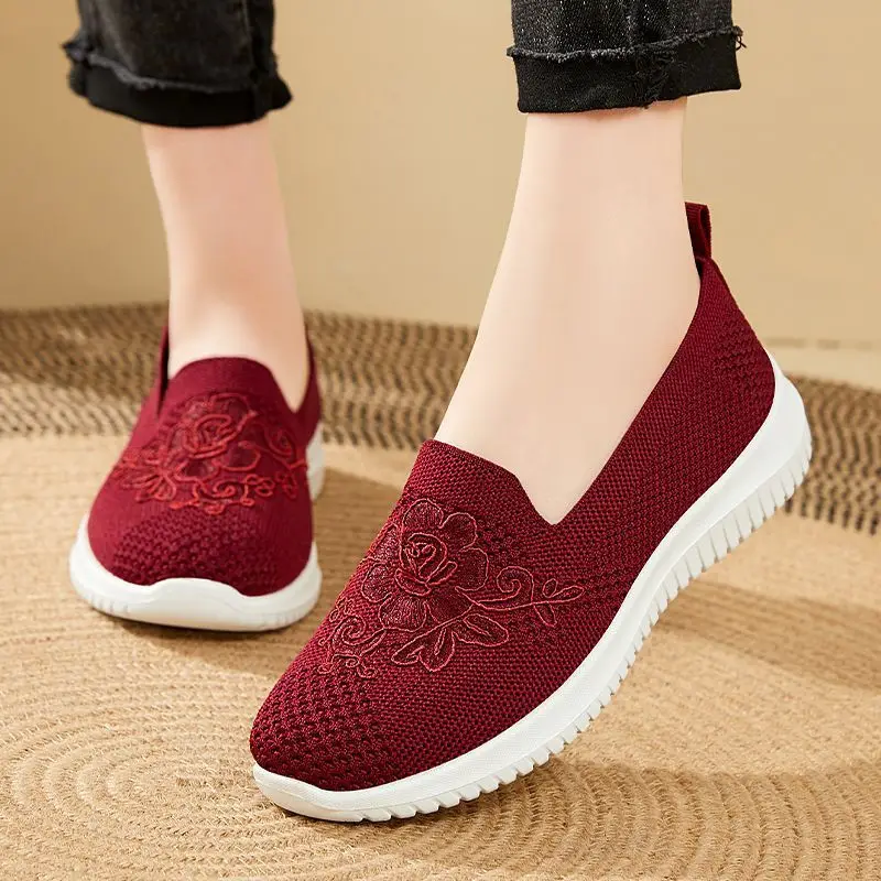 Mom Summer Mesh Knitted Tennis Shoes Women Breathable Shoes Mary jane Anti Slip Ladies Casual Nurse Office Shoes Ballet Flats