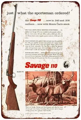 1958 Savage 110 Винтовки Vintage Look Репродукция металлических знаков 8 x 12