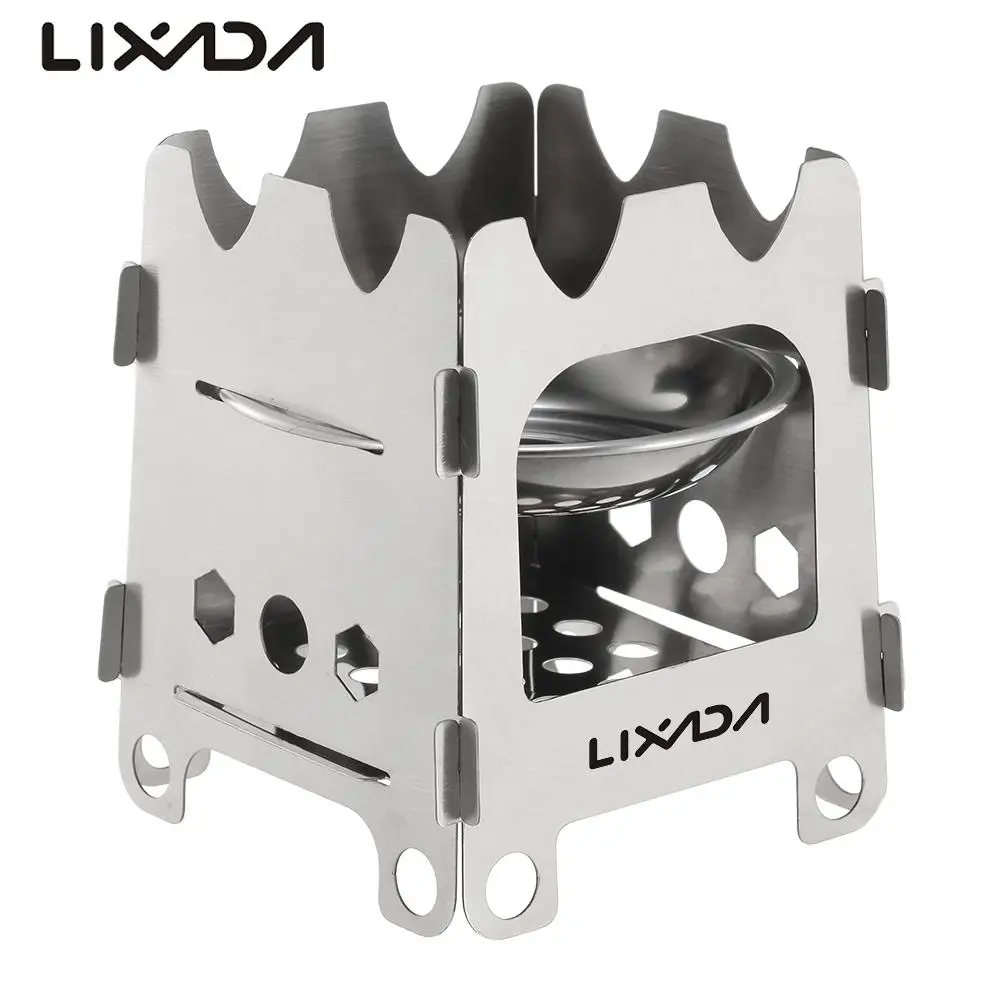 

Lixada Stainless Steel Wood Stove Portable Ultralight Folding Furnace Pocket Stove with Alcohol Tray for Outdoor Camping Fishing