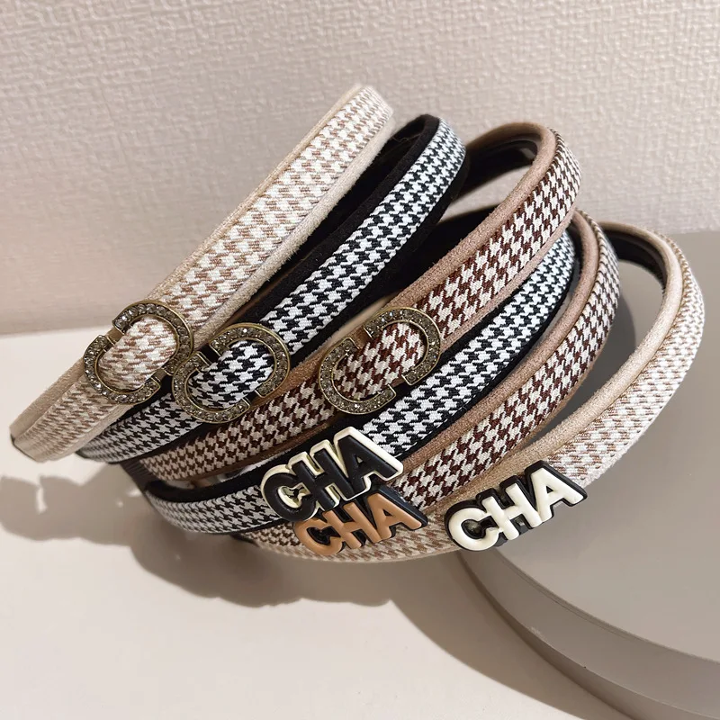 

Headbands for Women Girl Plaid Chain Hairband Hair Accessories Wholesale