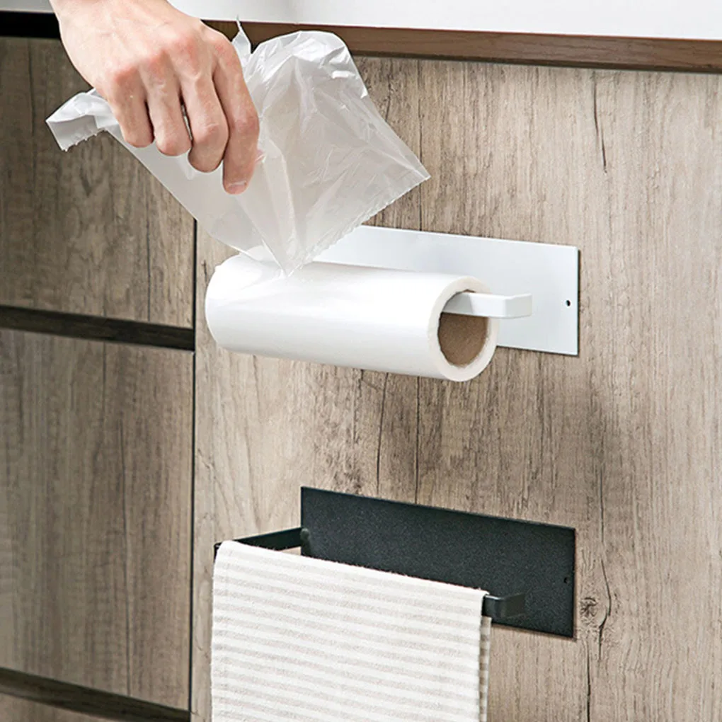 

1pcs Roll Paper Rack Carbon Steel Punch-Free Toilet Towel Holder Tissue Hanger for Home Bathroom Kitchen Multiple Use Hook Rack