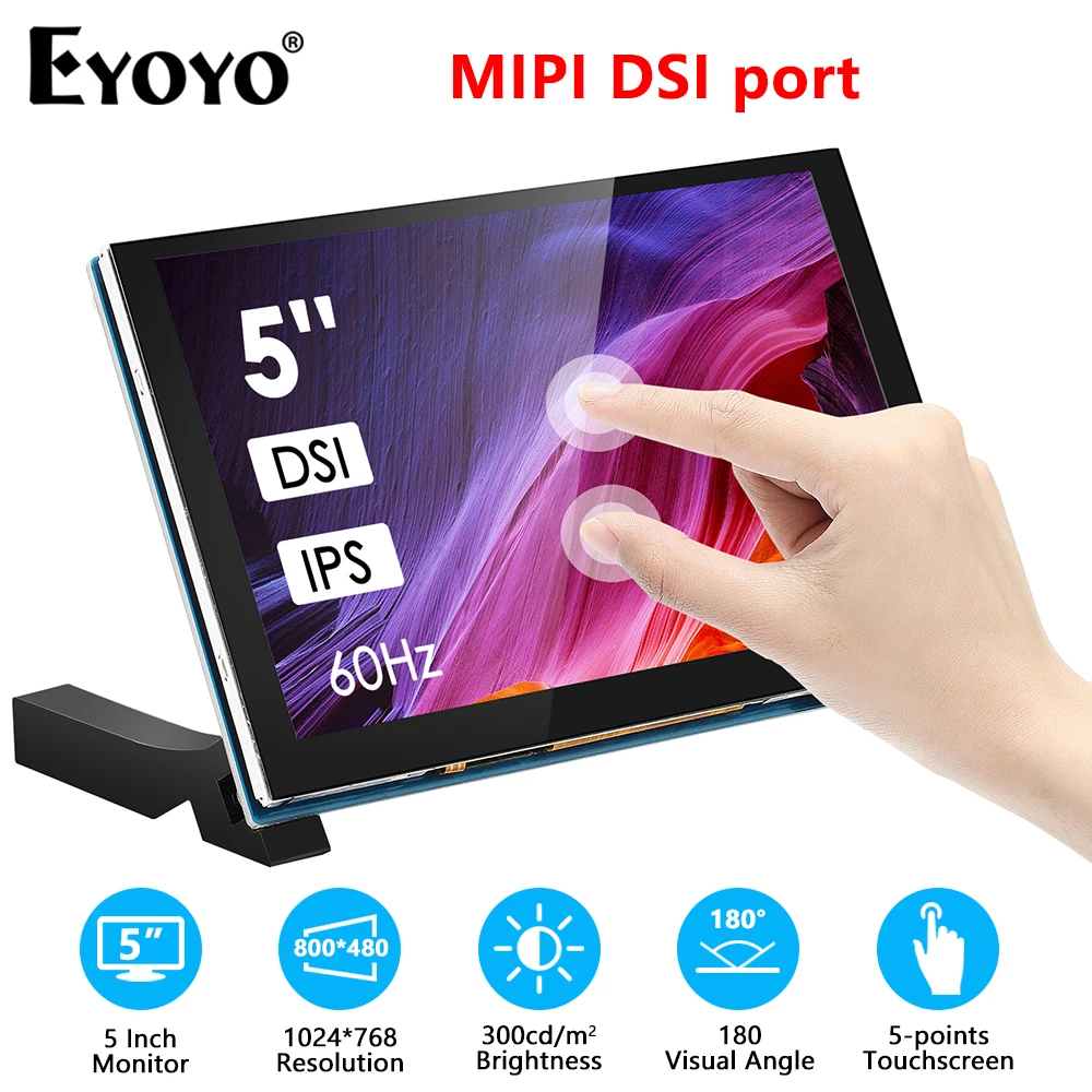 

Eyoyo 5 Inch IPS Capacitive Touchscreen 800×480 Small Mini Monitor 5 Touch Points for Raspberry Pi 3B 3A 2B CM3/3 Gift for DIYer