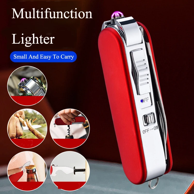 

2023Multifunctional Wine Opener Rechargeable Lighter USB Double Arc Cigarette Lighter Outdoor Camping Tool Cigarette Accessories