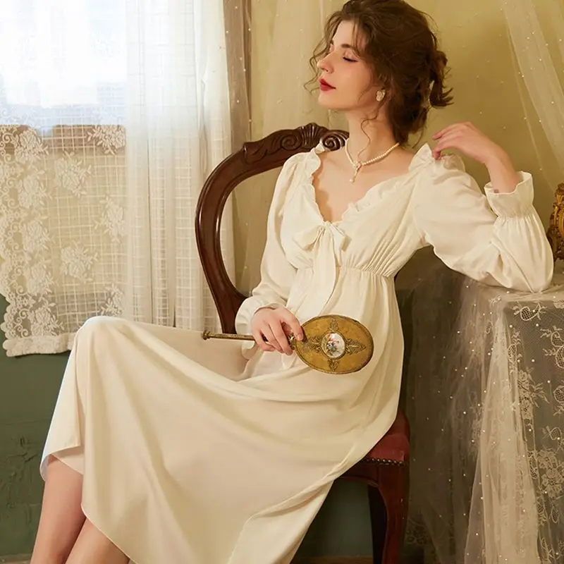 Женская Однотонная ночная рубашка в стиле принцессы для отдыха женская