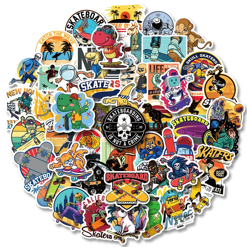 

10/30/50pcs Cool Skateboard Stickers Personality Cartoon Balance Car Scooter Luggage Guitar Car Graffiti Stickers