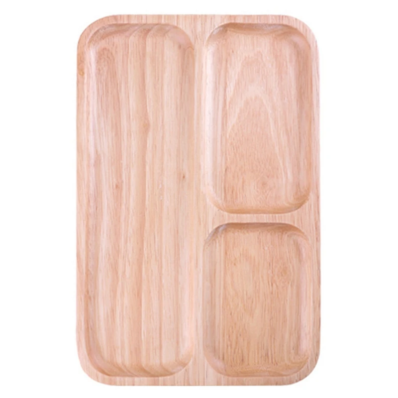 

Thick Rubber Wood Partitioned Wooden Plate Home Dining Plate Creative Tableware Log Baby Food Fruit Plate