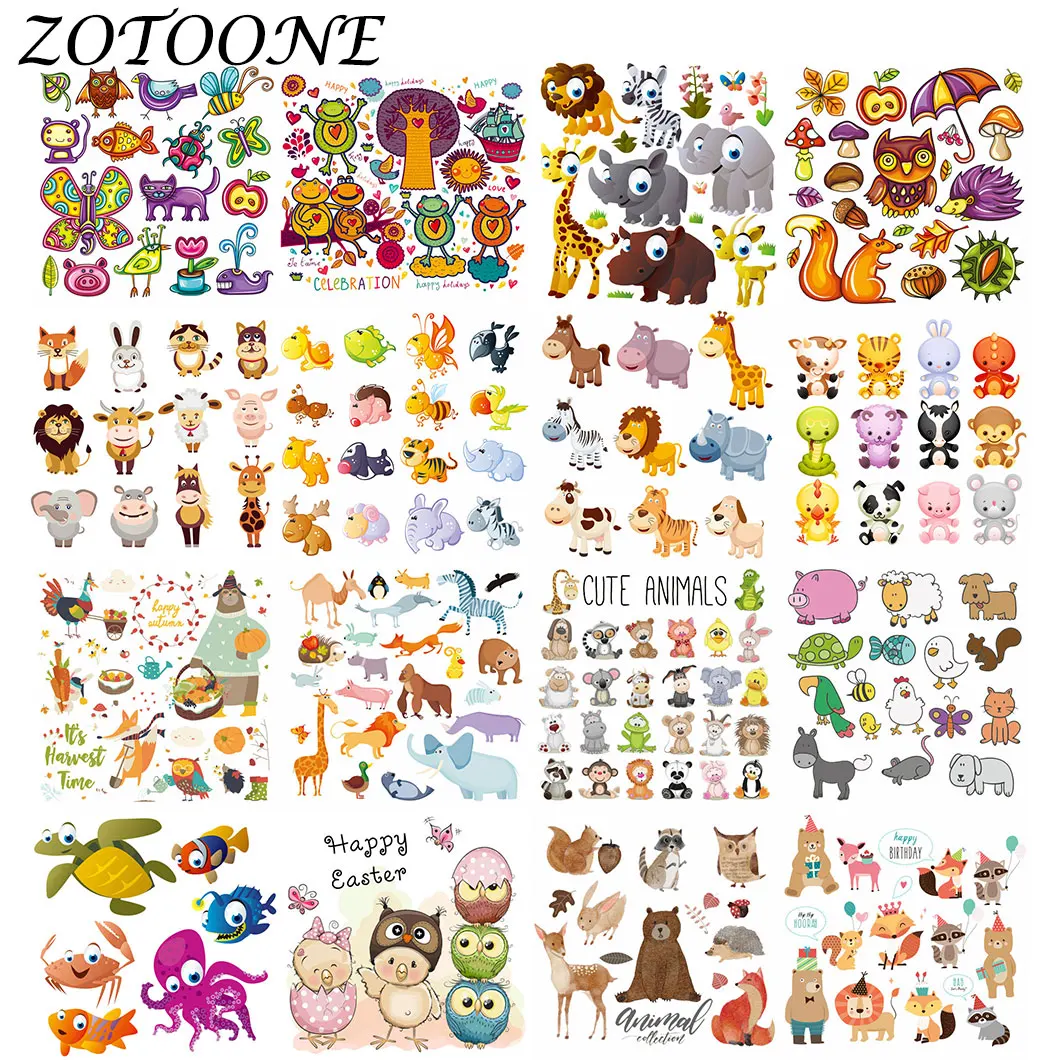 

ZOTOONE DIY Heat Transfer Cute Cartoon Animal Combination Iron on Patches Applique Baby Clothes Dress T-shirt Jacket Decoration