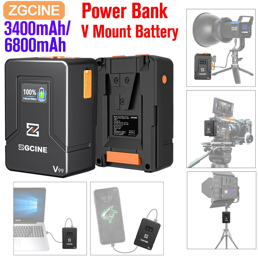 

ZGCINE ZG-V99 ZG-V50 V Mount Battery 6800mAh Power Bank Li-ion Batteries For Sony Photo Studio LED Video Light V Lock Battery