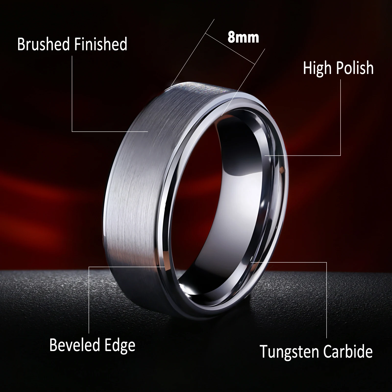 Модное мужское кольцо Ширина 8 мм матовый карбид вольфрама обручальные кольца