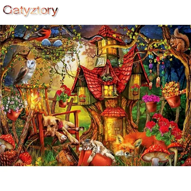 

GATYZTORY 60x75cm DIY Oil Painting By Numbers Animal House Frameless Paint By Numbers On Canvas Landscape Coloring By Number