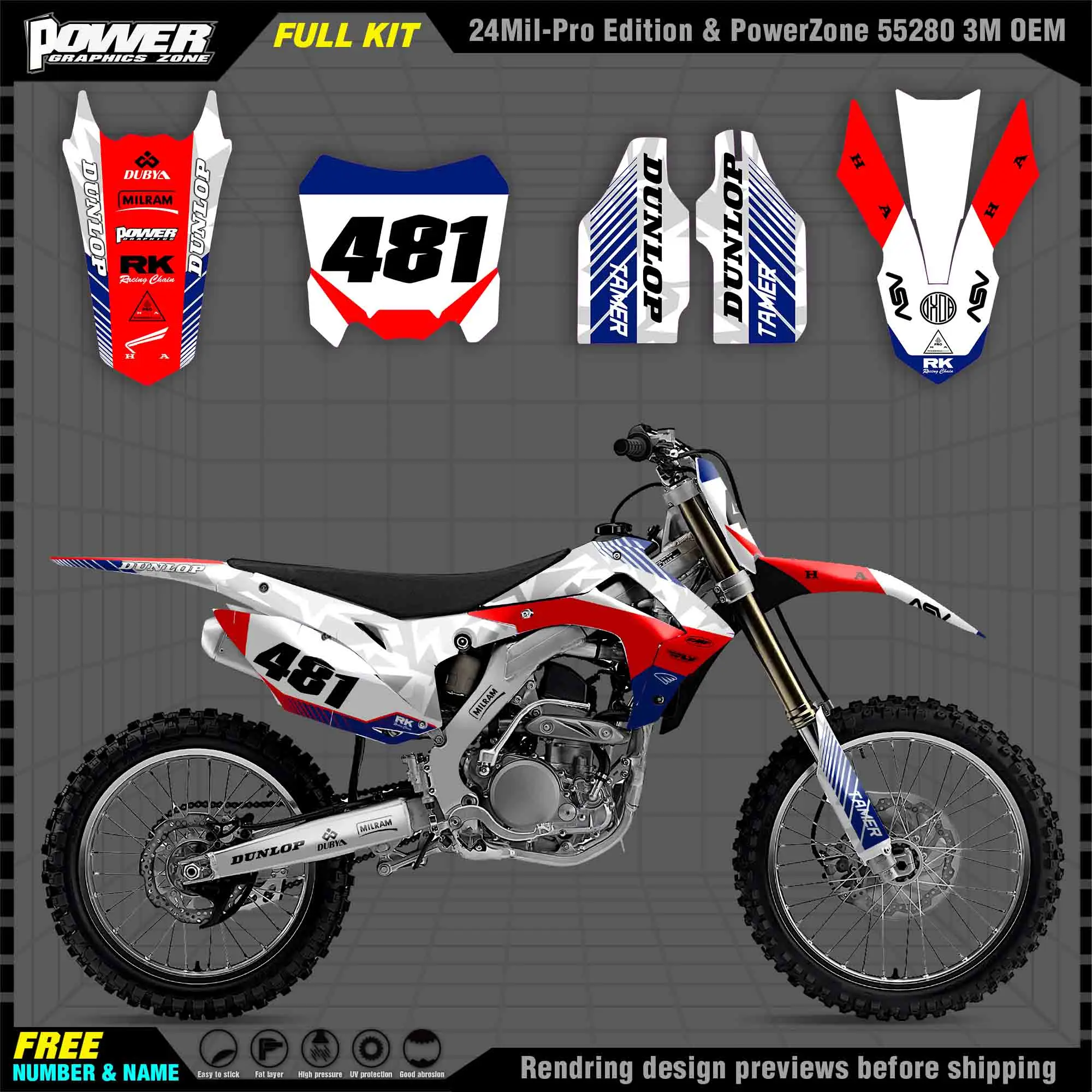 

PowerZone Custom Team Graphics Backgrounds Decals 3M Stickers Kit For HONDA 2014-2017 CRF250R 2013-2016 CRF450R 012