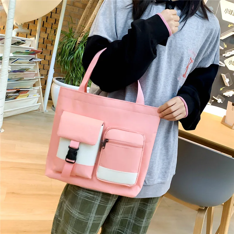 4 Pcs Set Women Canvas School Bags for Teenage Kawaii College Student Kids Book Bag Rucksack Large Capacity Ins Laptop Backpack