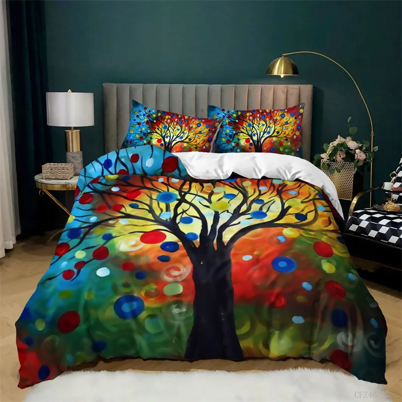 

Tree of Life Duvet Cover Set Botanical Branches Leaves Bedding Set Psychedelic Mysterious Colorful Plant Polyester Quilt Cover