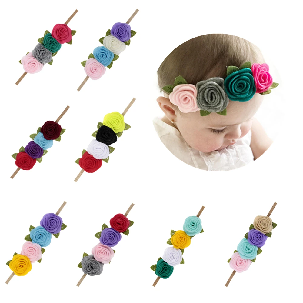 

Cute Rose Flower with Leaf Stretchy Headbands Hair Bands Accessories for Baby Girls Newborns Infants Toddlers Kids Children