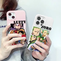 bandai luffy law zoro one piece phone case for iphone 13 12 11 pro max mini xs xr x 8 7 plus pink white cover