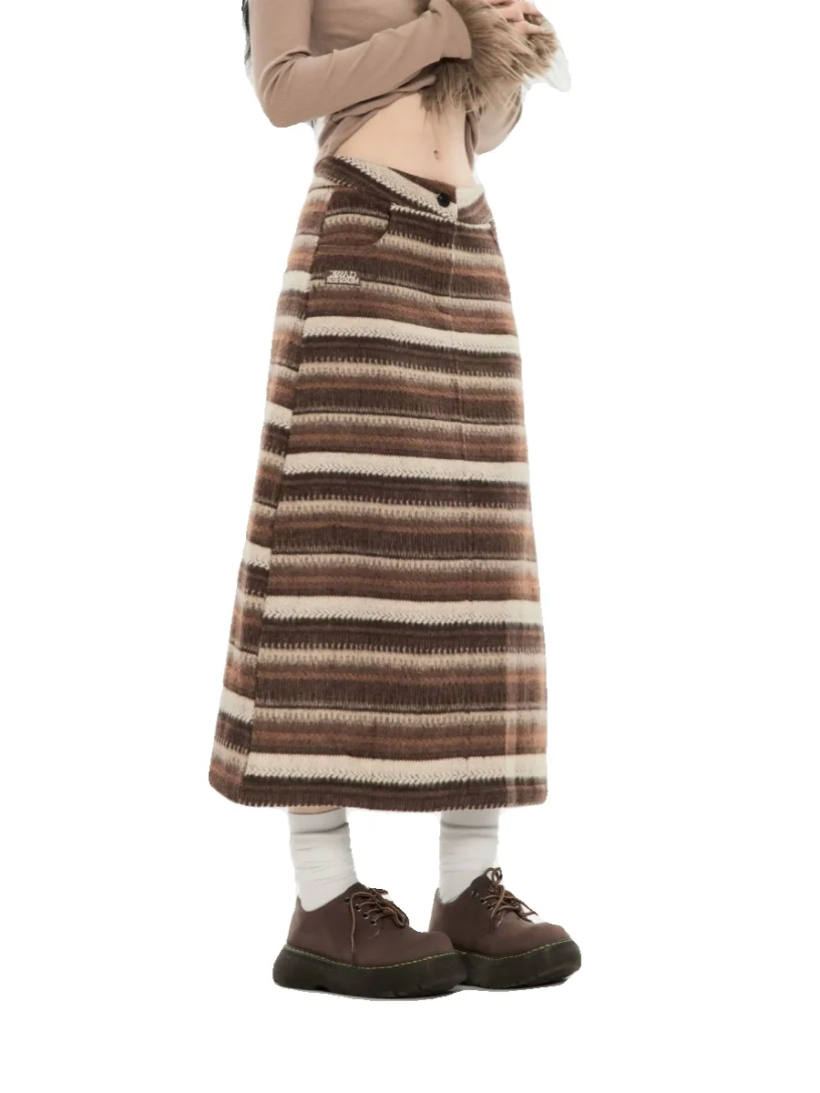 Женская юбка трапециевидной формы в полоску винтажная эстетичная асимметричная