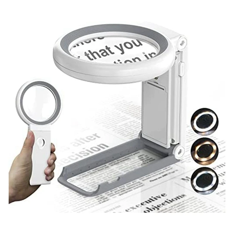

Magnifying Glass With Light And Stand, 30 X 10 X Foldable Reading Magnifier With 18 LED Light, For Seniors, Jewellers