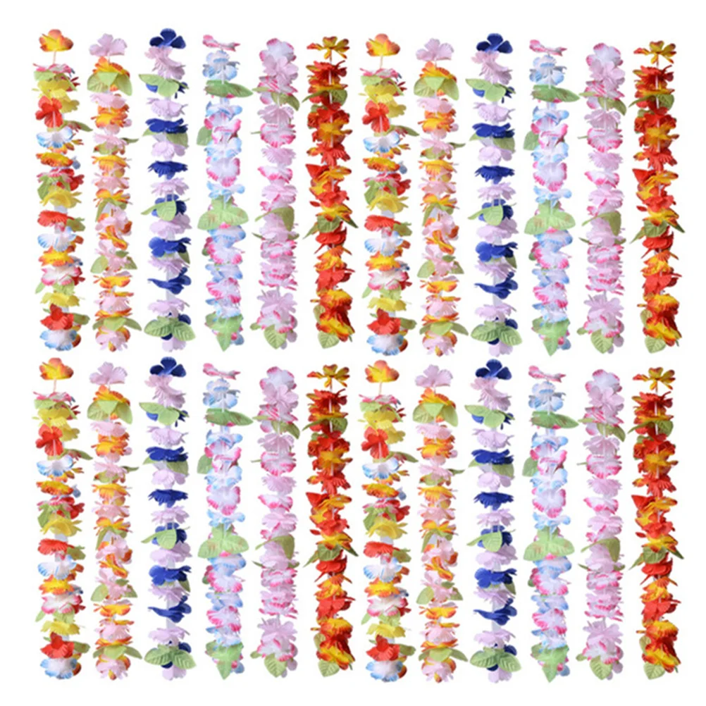 

Leis Hawaiian Flower Party Garland Luau Necklaces Necklace Lei Tropical Floral Supplies Summer Bulk Wreath Banner Leaves Decor